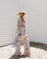 Boho Robe, Kimono Robe, Silk robe, Beach Cover up, Leafy Layers
