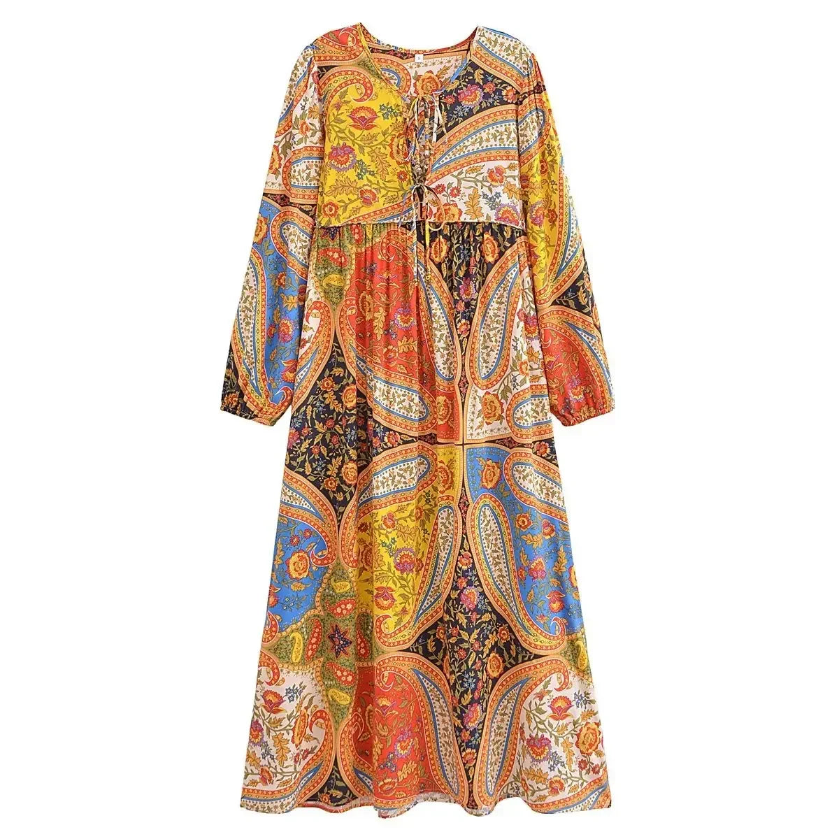 Gown Dress - Boho Maxi Dress - Loose Dress Maeve Paisley in Pink and Orange