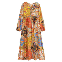Gown Dress - Boho Maxi Dress - Loose Dress Maeve Paisley in Pink and Orange