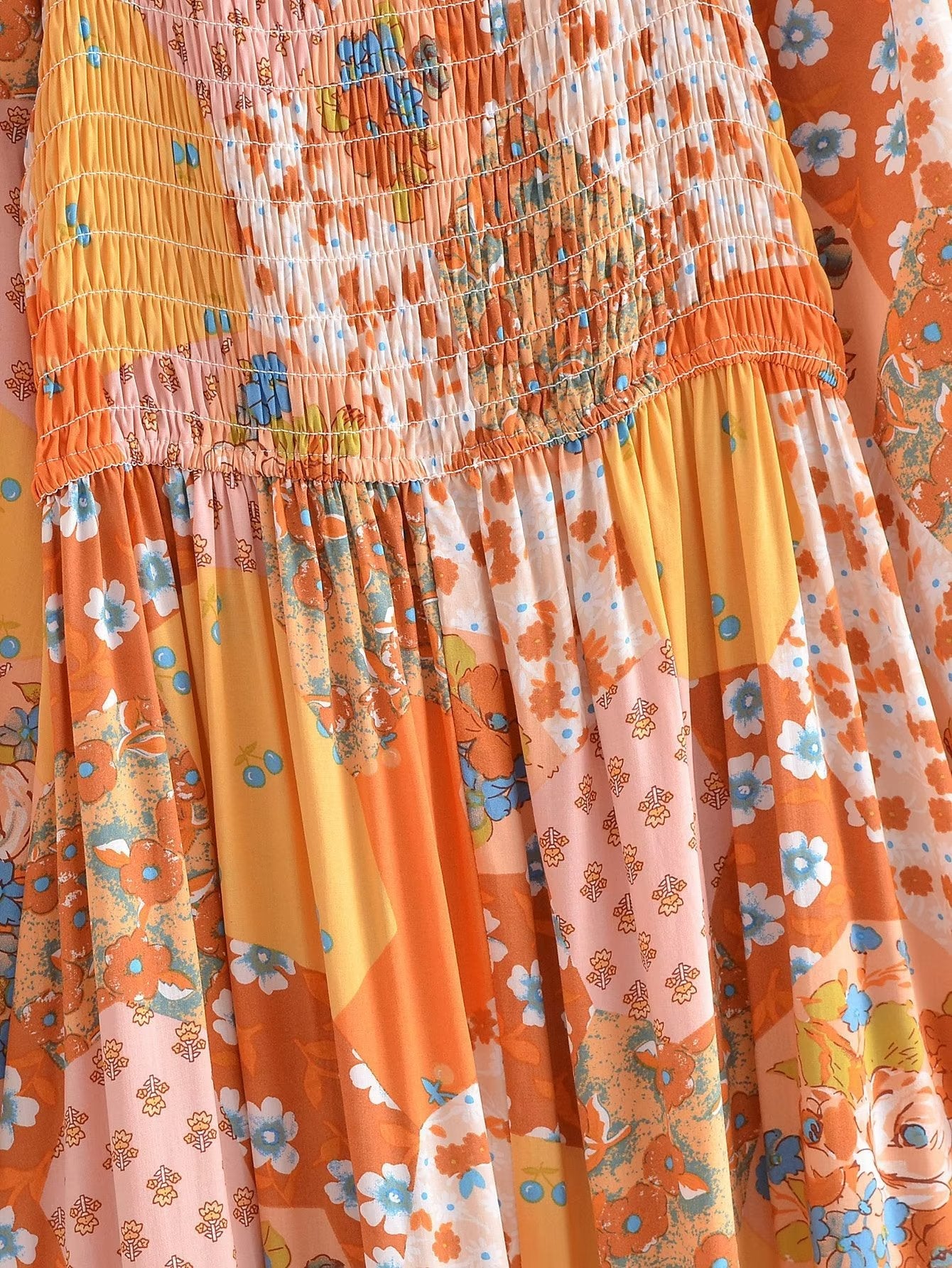 Boho Midi Dress, Sundress, Maryam in Orange, Green and Pink