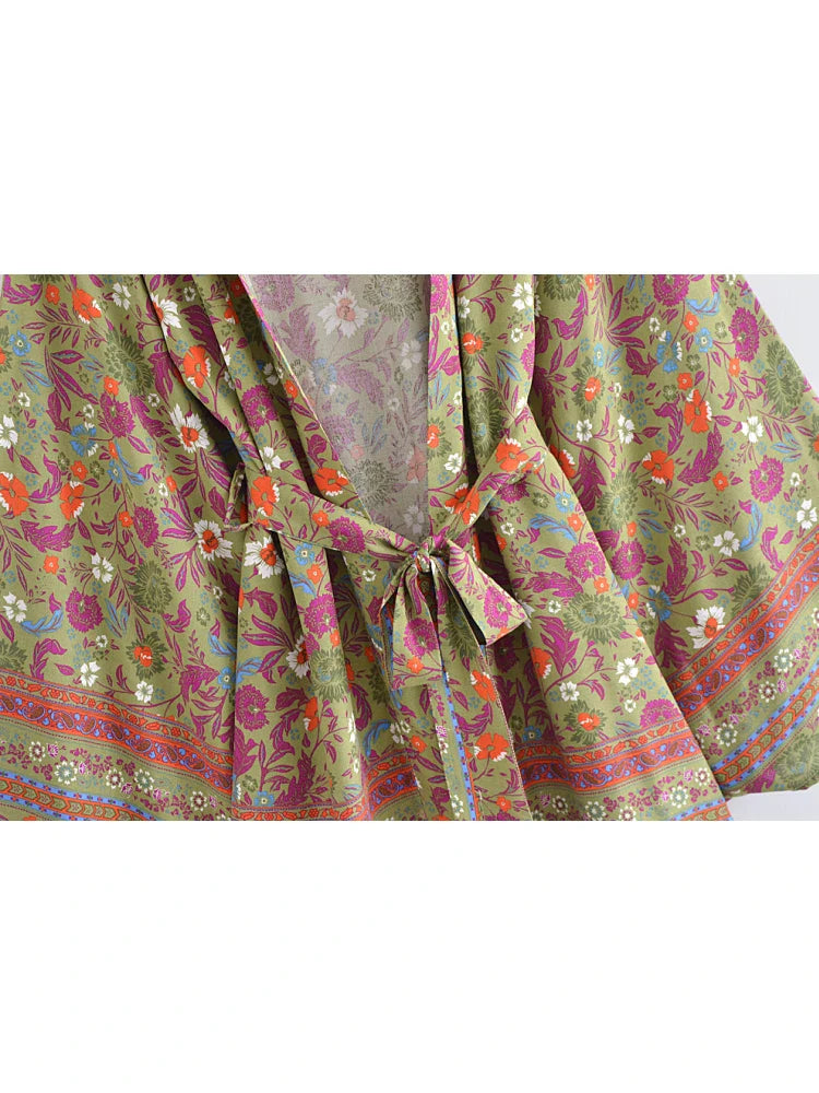 Boho Kimono Robe - Beach Cover-up in Riley Green Pine