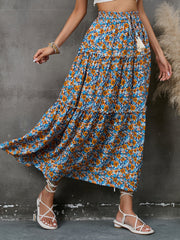 Boho Skirt, Hippie Skirts, Maxi Skirt, Flower Ruffle in Blue