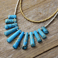 Boho Necklace - Gold Collier and Seed Beads 2 Layers Necklaces