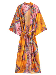 Boho Robe, Kimono Robe,  Beach Cover up, Orange Gypsy