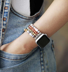 Boho Apple Watch Band - Infinity White Pearl Beads Wrist Strech Bracelet