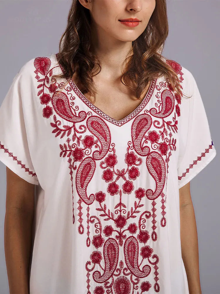 Boho Maxi Dress - Beach Dress, Kaftan Dress Vintage Embroidered in Myla Navy White and Black