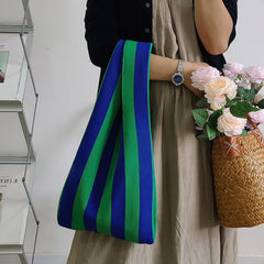 Boho Bag, Eco Tote Bags, Crochet Tote, Knitted Shopper Handbags, Striped in 5 colors