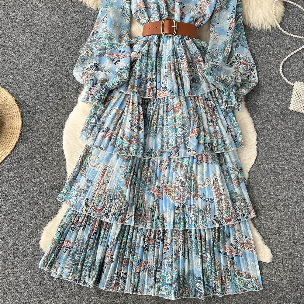 Maxi Dress - Boho Vintage Pleated Dress - Summer Print Floral Vintage Charlotte Yellow