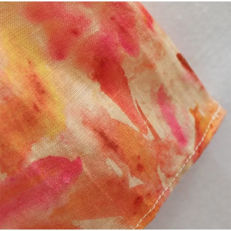 Boho Beach Dress - Ruffled Floral Dress for Your Summer Vacation Vibes - Tie Dye Orange Fall Leaf Delight