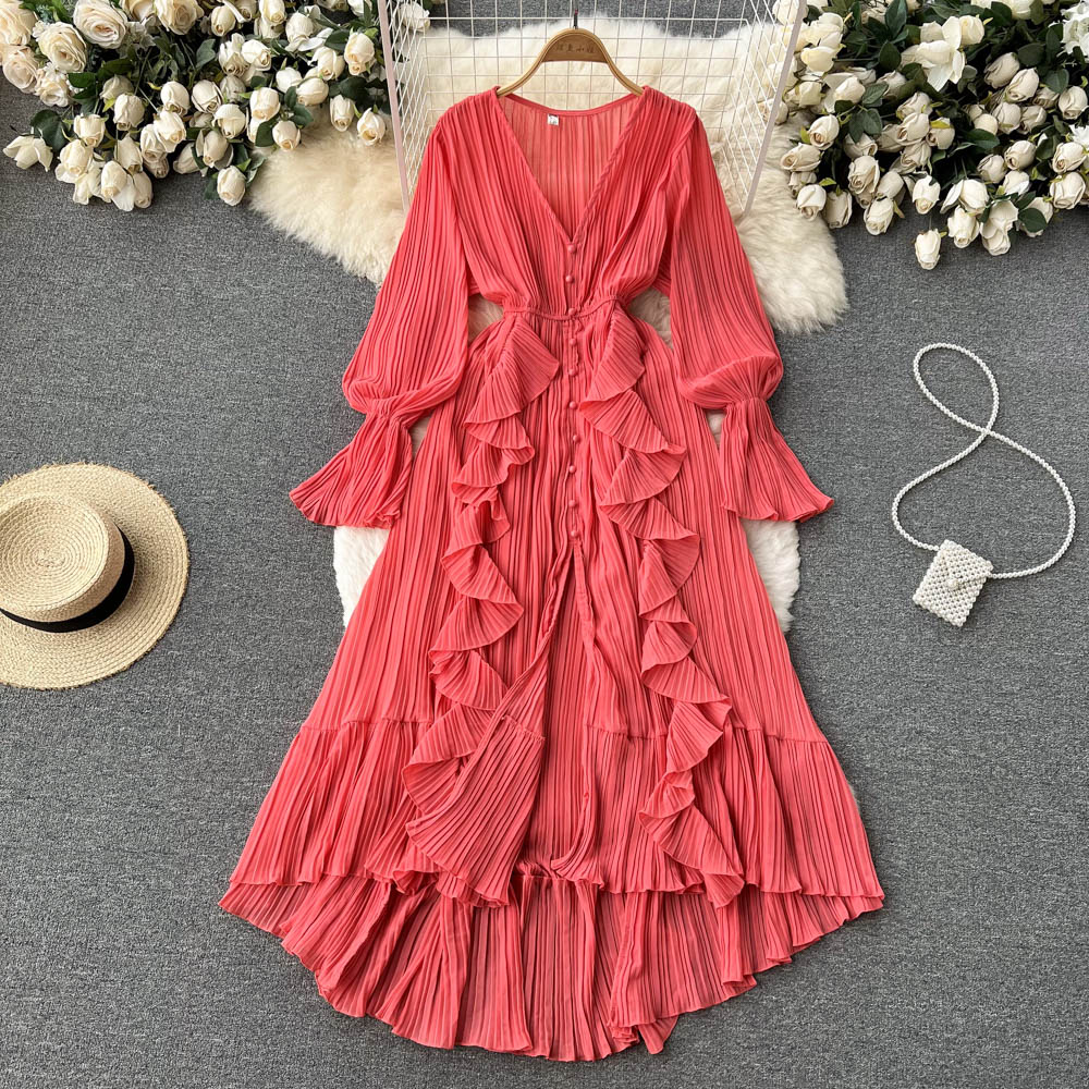 Maxi Dress, Boho Vintage Pleated Dress, Josephine Gown in Blue, Yellow, Orange and Pink