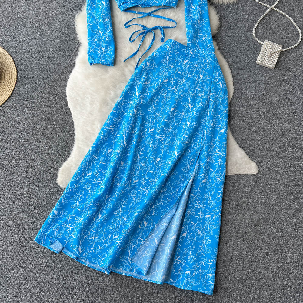 Vintage Two-Piece Set - Boho Matching Top and Skirt - Summer Vacation Sylvie Blue