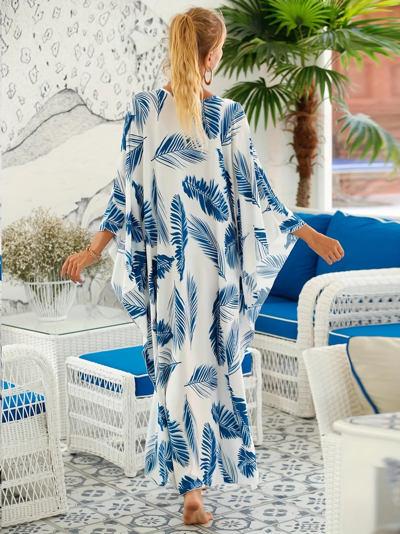 Boho Maxi Dress - Beach Dress, Kaftan Dress Akari Blue Tie Dye Coconut