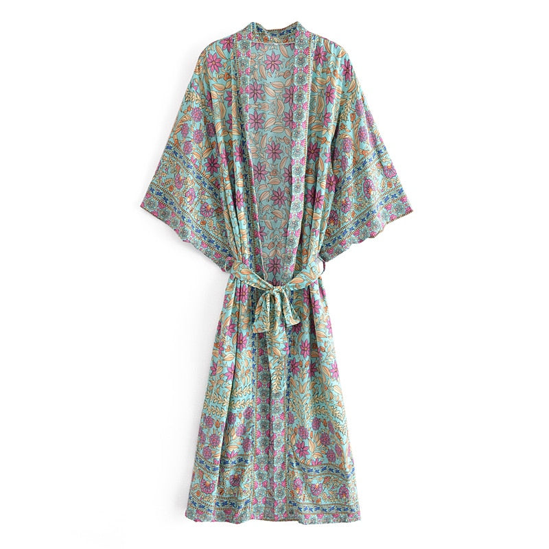 Boho Robe, Kimono Robe,  Beach Cover up, Arama in Pine Green