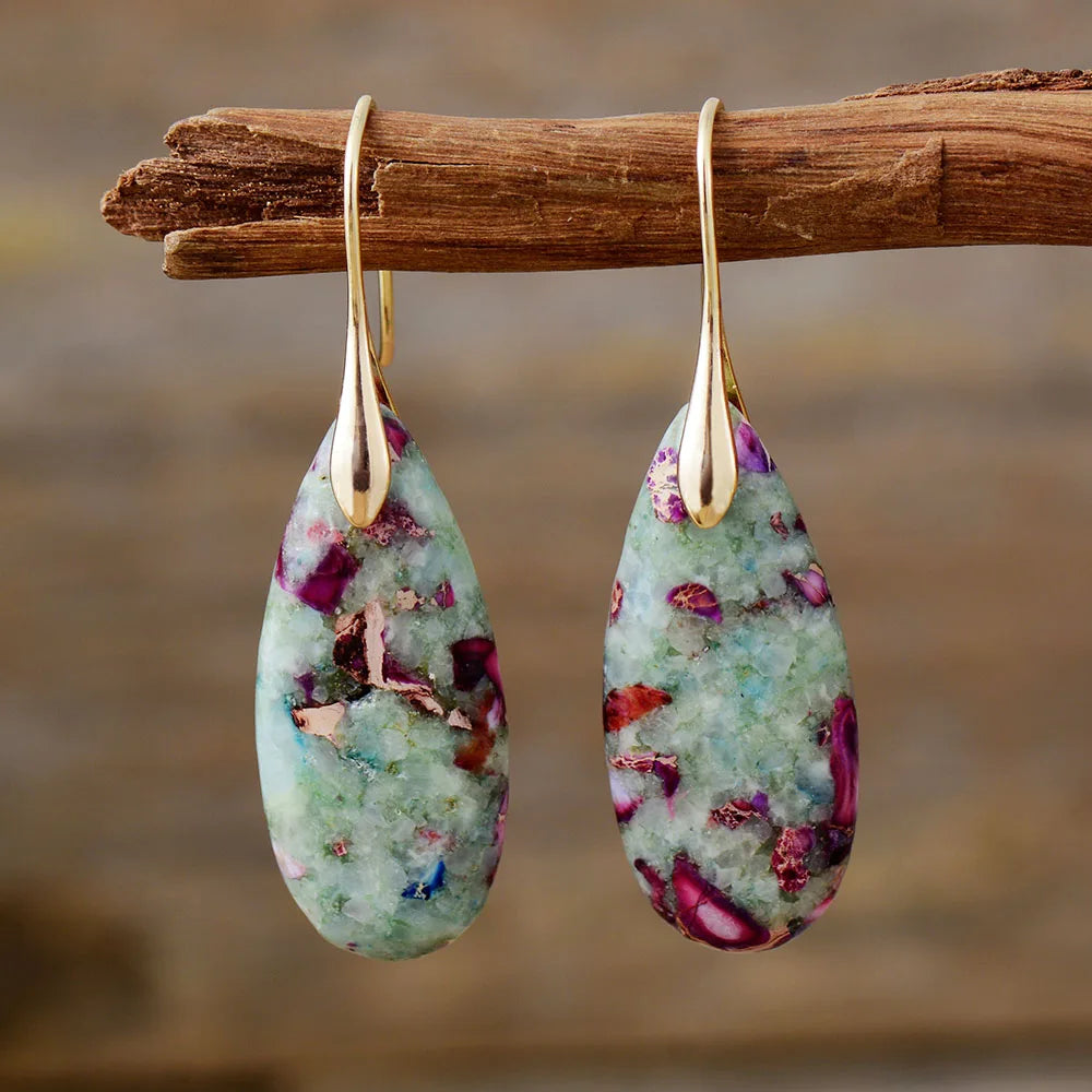 Boho Earrings, Dangle Earrings, Silver Plated  Jaspers Imperial