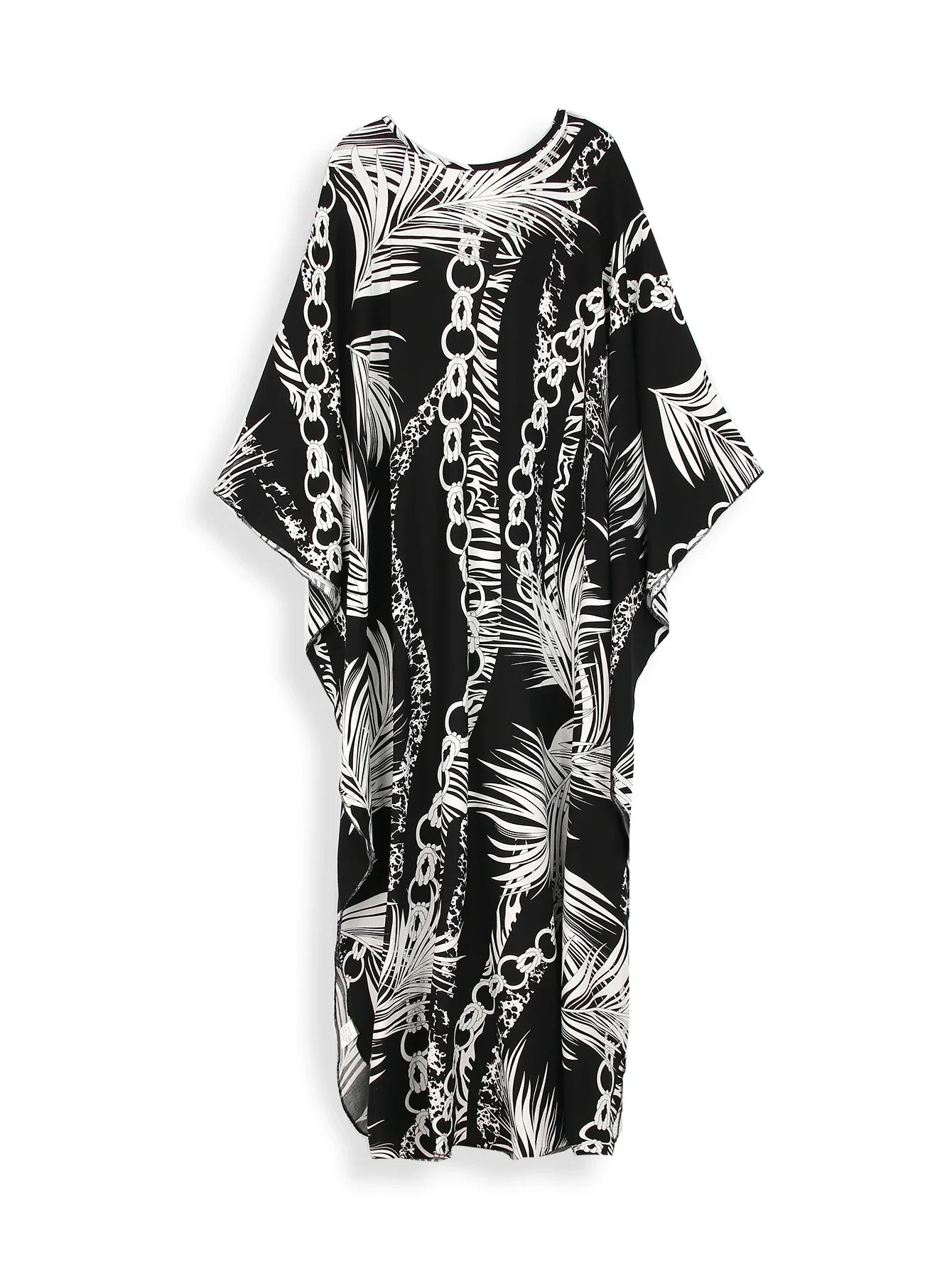 Boho Maxi Dress - Beach Dress, Kaftan Dress Vintage Embroidered in Danica Black Leaf