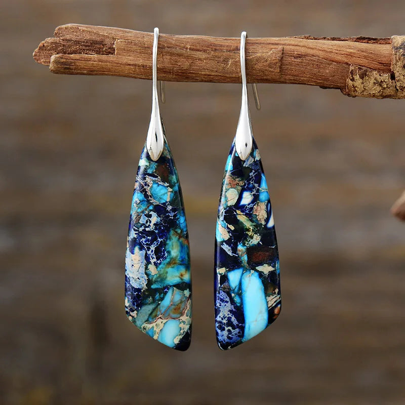 Boho Dangle Earrings - Silver-Plated Jasper Drop Earrings