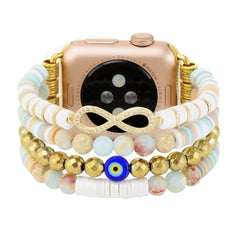 Boho Apple Watch Band - Infinity White Pearl Beads Wrist Strech Bracelet