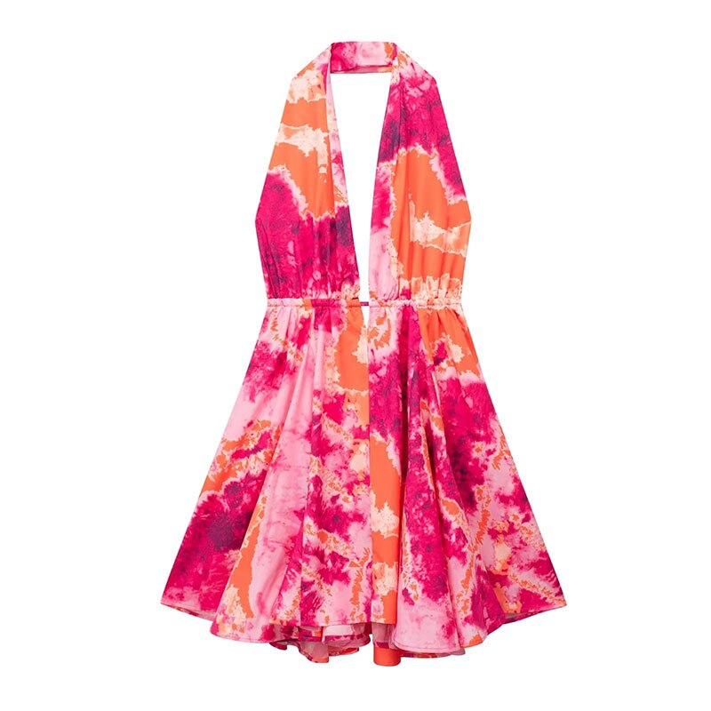 Boho Beach Dress - Mini Sexy Tie Dye Backless Halter Dress - Inner Wanderer