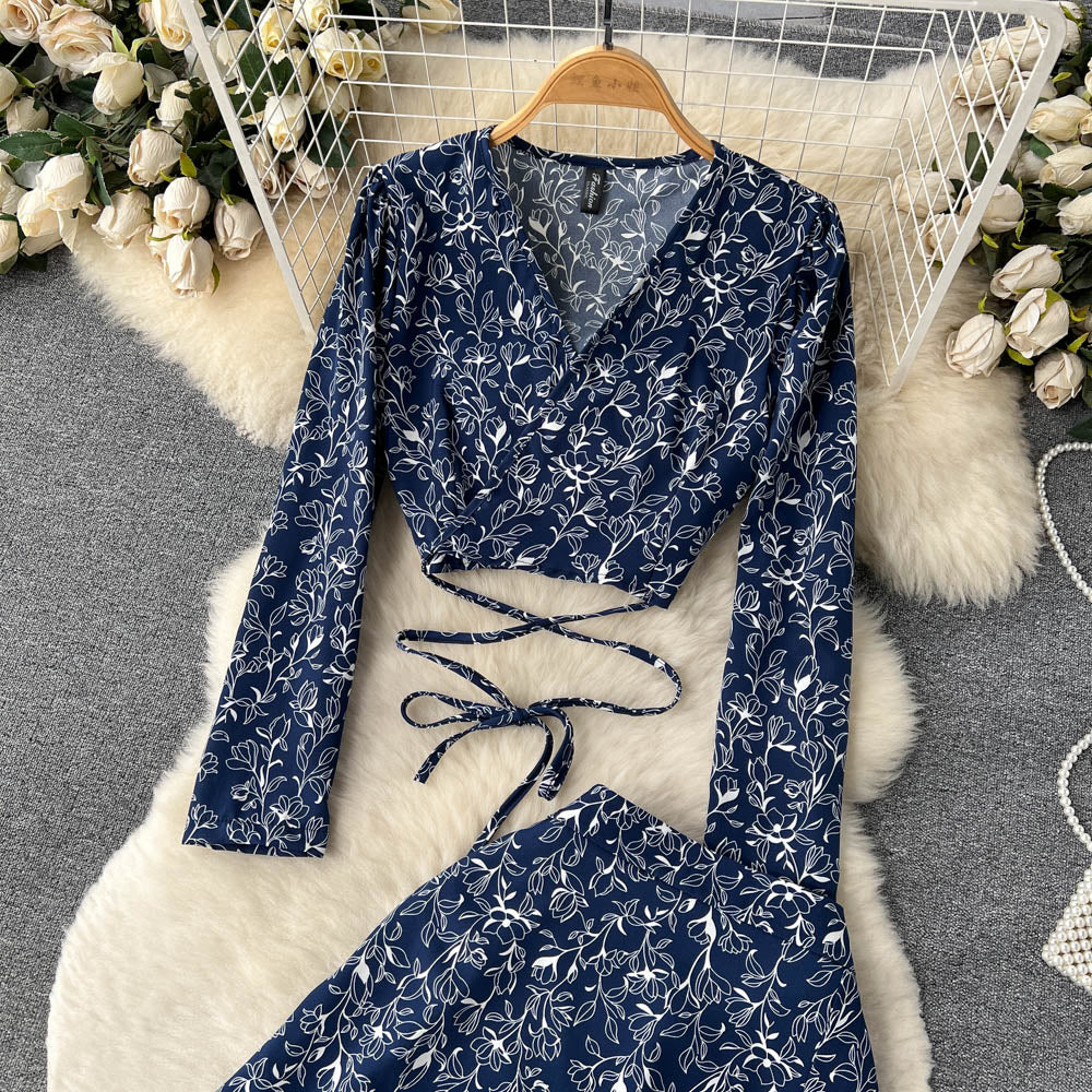 Vintage Two-Piece Set - Boho Matching Top and Skirt - Summer Vacation Sylvie Blue