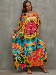 Boho Maxi Dress - Beach Dress, Kaftan Dress Tie dried Dream in Orange