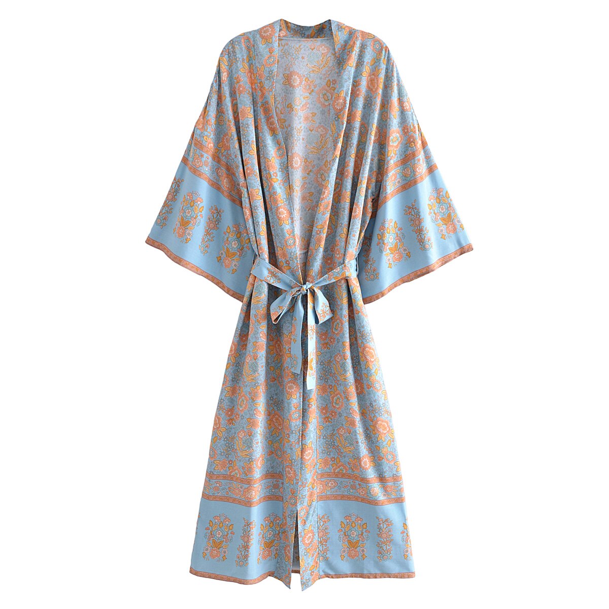 Boho Robe, Kimono Robe,  Beach Cover up, Blue Rose of Oceane