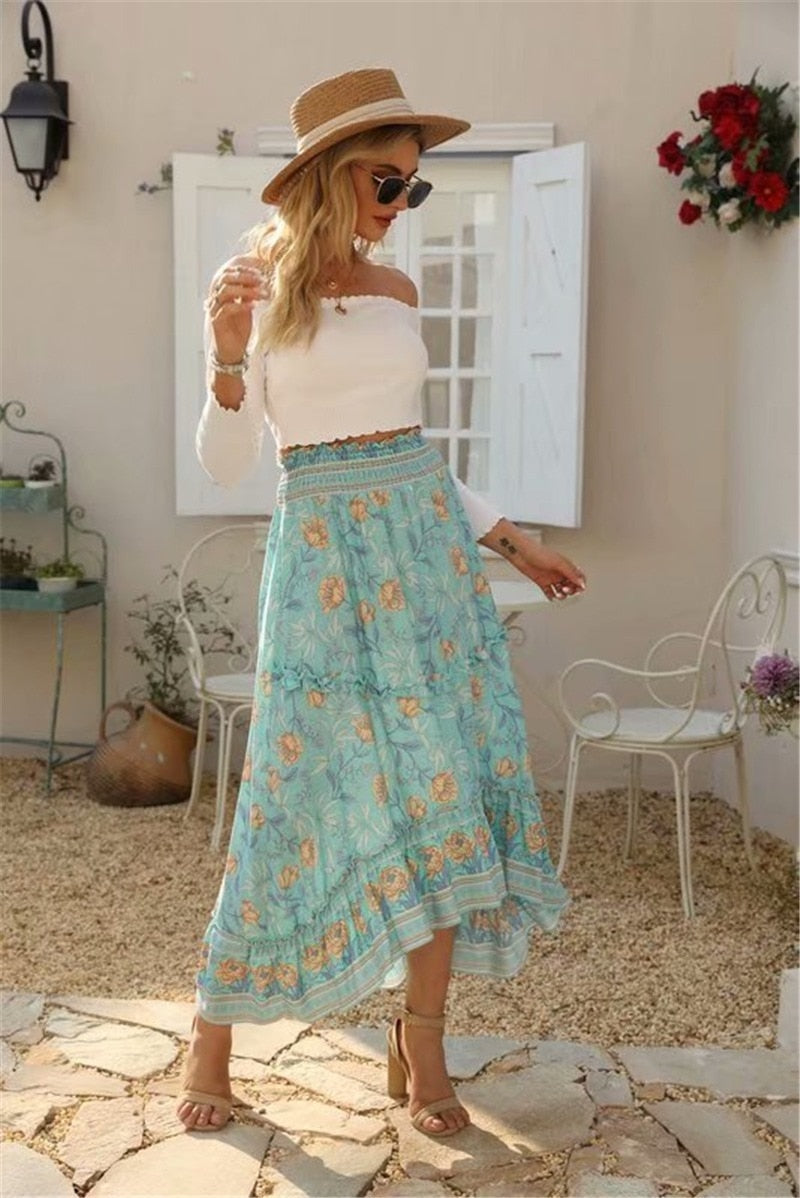 Boho Skirt, Hippie Skirts, Midi Skirt, Wild Rose in Smoke