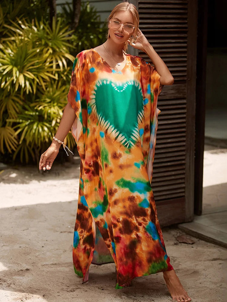 Boho Maxi Dress - Beach Dress, Kaftan Dress Danica Heart Tie Dye