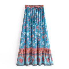Boho Skirt, Hippie Skirts, Maxi Skirt, Verbena Flower in Red