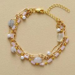 Boho Bracelet - Crystal Stone Gold Plated Link Curb Chain