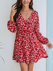 Small Daisy Front Wrap Long Sleeve Dress