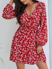 Small Daisy Front Wrap Long Sleeve Dress