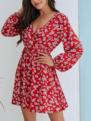 Small Daisy Front Wrap Long Sleeve Dress