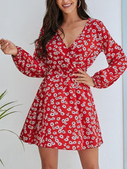 Small Daisy Front Wrap Long Sleeve Dress