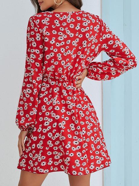 Small Daisy Front Wrap Long Sleeve Dress