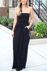 Pockets Strapless Maxi Dress
