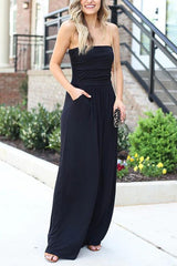 Pockets Strapless Maxi Dress