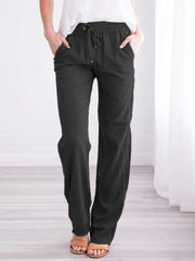 Drawstring Loose Wide-Leg Pocket Pants
