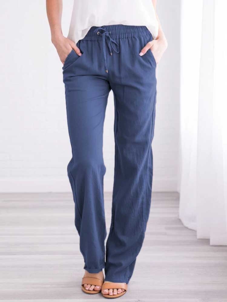 Drawstring Loose Wide-Leg Pocket Pants