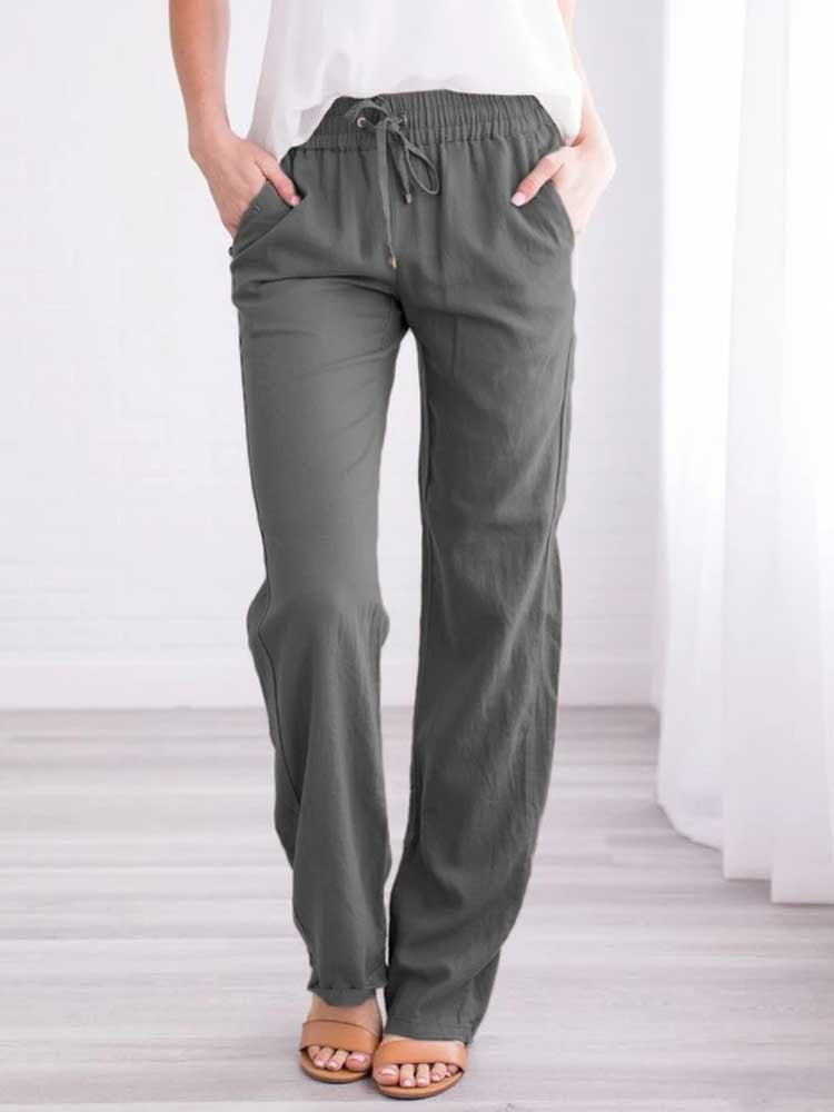 Drawstring Loose Wide-Leg Pocket Pants