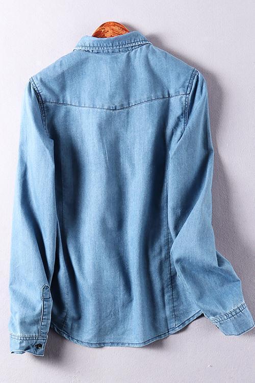 Turndown Collar Pocket Denim Shirt