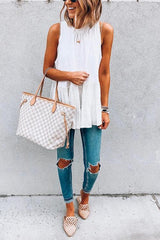 Ruffles O Neck Sleeveless T Shirt