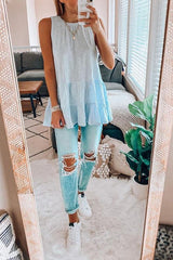 Ruffles O Neck Sleeveless T Shirt