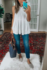 Ruffles O Neck Sleeveless T Shirt