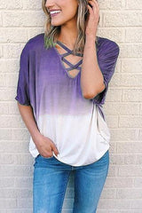 Cross Neck Color Block T Shirt