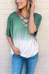 Cross Neck Color Block T Shirt