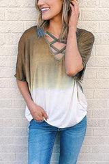 Cross Neck Color Block T Shirt