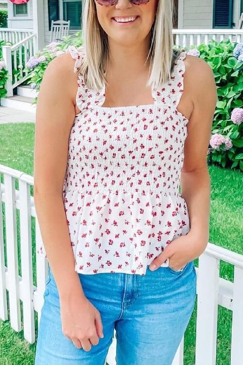 Elastic Floral Print Slip Top