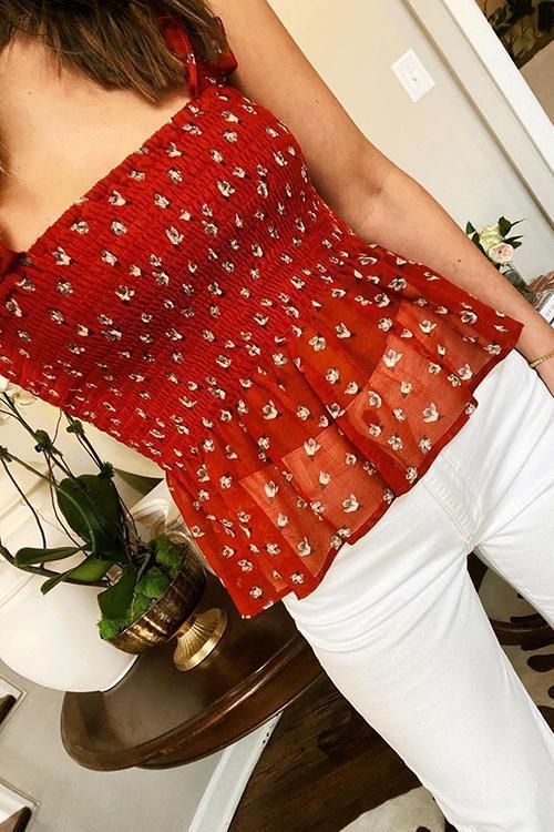 Elastic Floral Print Slip Top