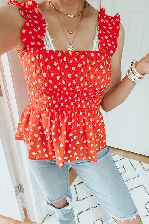 Elastic Floral Print Slip Top