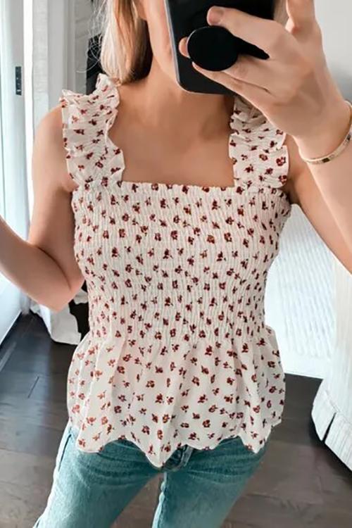 Elastic Floral Print Slip Top